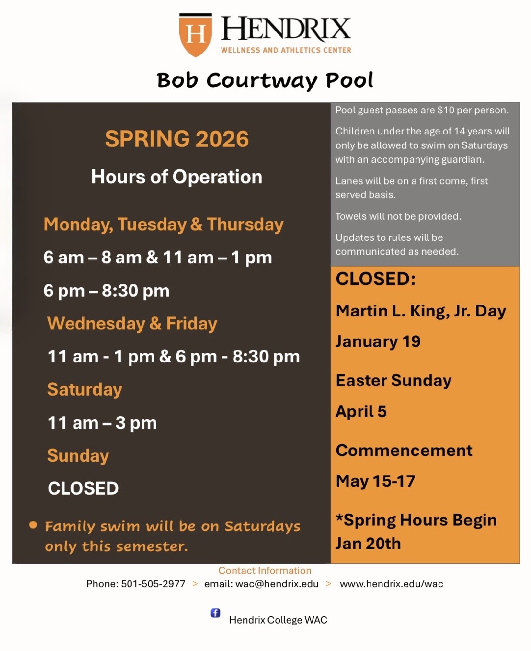 Pool Spring 2026 Hours